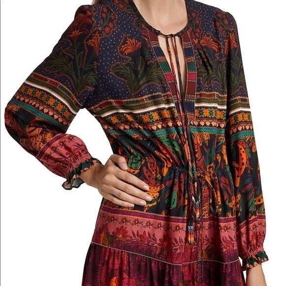 Farm Rio Mixed Patchwork Midi Dress - Size Medium - Picture 6 of 8